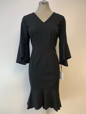 New CALVIN KLEIN Elegant Black Dress Ruffled Midi Women's size 4